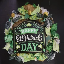 Irish Green Happy St Patrick's Day & Luck O Irish  2 in 1  Deco Mesh Wreath
