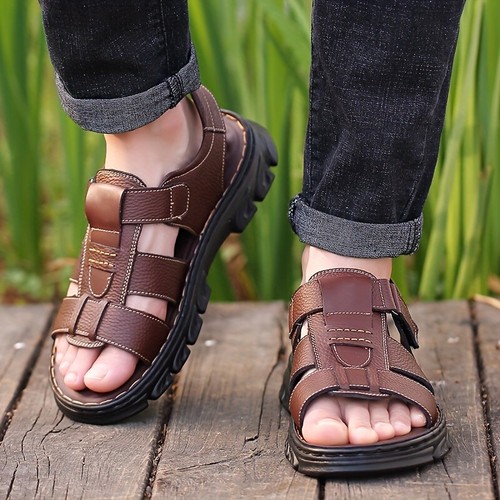 Sandalias de playa de verano huecas con punta abierta de cuero para hombre zapatos informales sin cordones talla - Imagen 1 de 16
