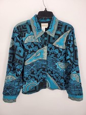 Coldwater Creek Jacket Womens Medium Blue Black Silk Embroidered Art to Wear