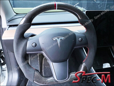 Carbon Fiber Steering Wheel Color Trim  w/ Alcantara for Tesla Model 3 / Y CF 