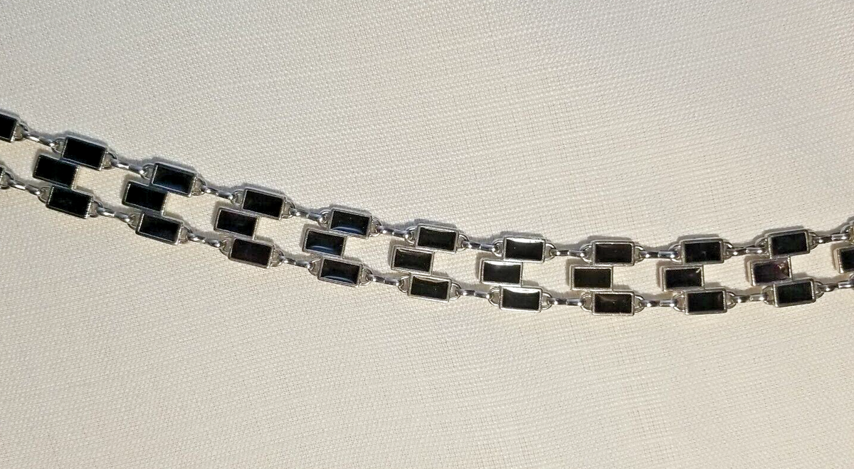 Vintage Chain Waist Silver & Black Metal Belt HIPPIE BOHO  display picture 3