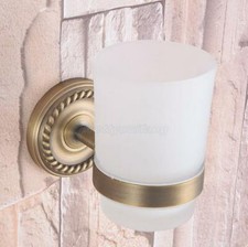 Antique Brass Wall Mounted Toothbrush Holder with Glass Cup Bathroom Accessories