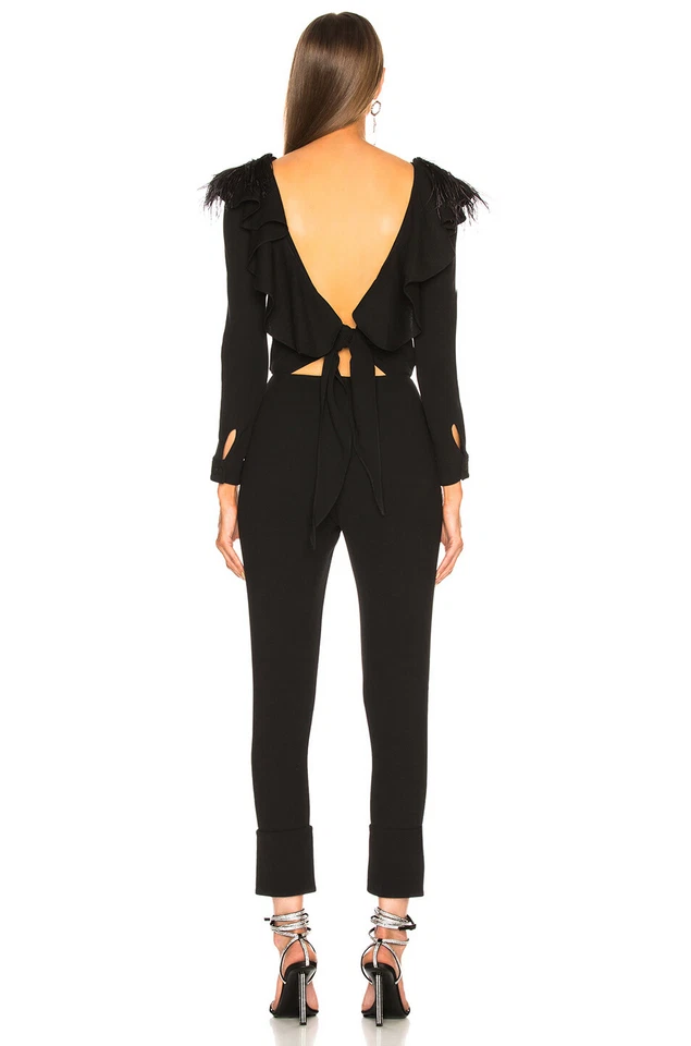 Mono de lana JOHANNA ORTIZ negro con volantes espalda abierta 6 EE. UU. (SIN PLUMAS) 🖤 Foto 2 de 4