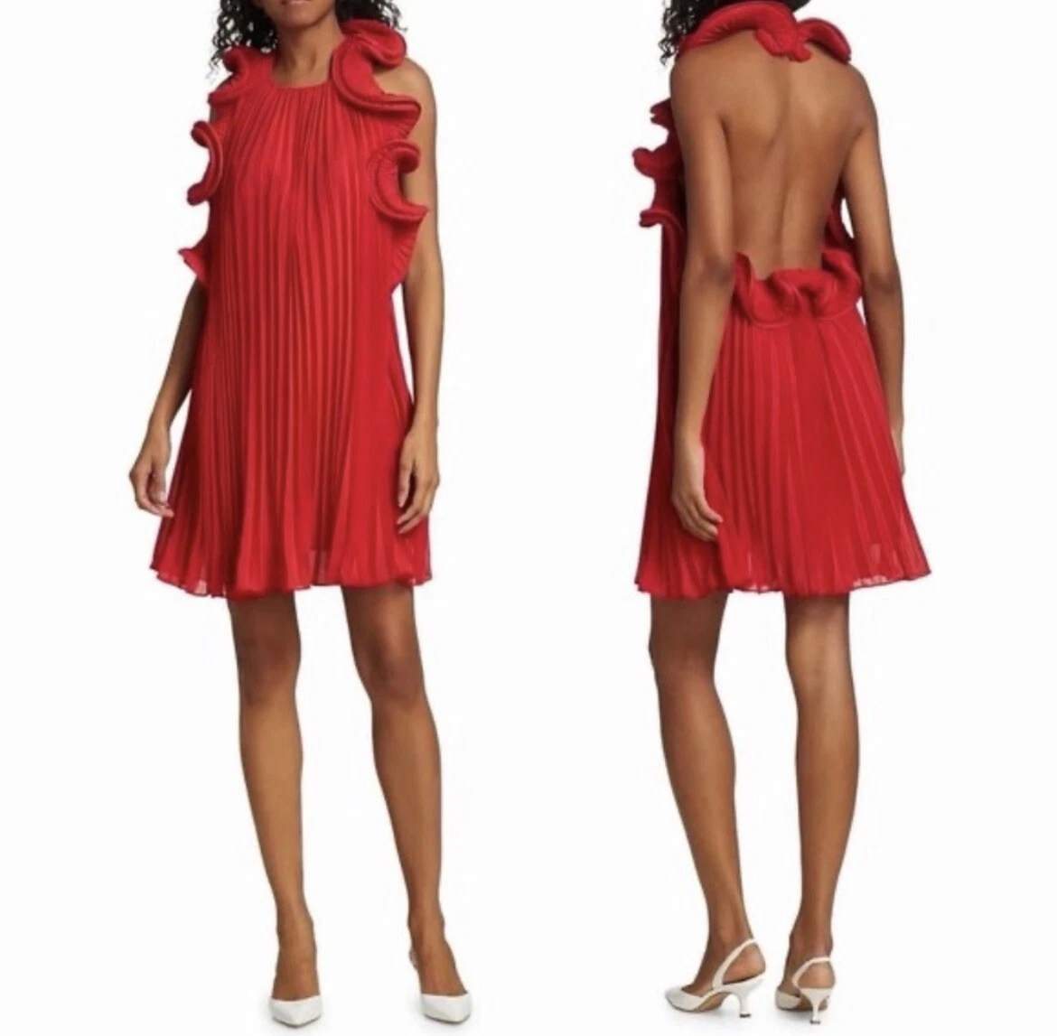 NEW Amur Ruffle Pleated Red Mimi Mini Dress Cocktail Stunner