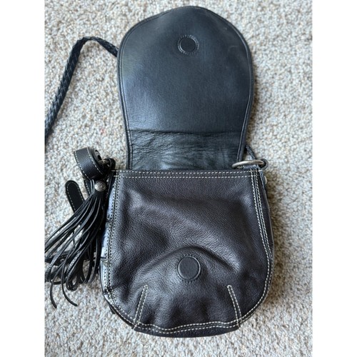 Brighton Black Leather Crossbody Bag metal Heart Accent Flap Small boho bag - Picture 6 of 11