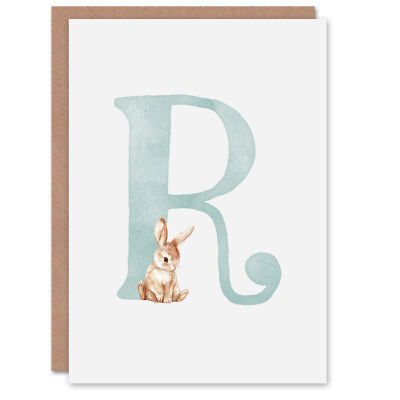 Grußkarte süßer Hase Kaninchen Alphabet Buchstabe R Neu Baby 1. Geburtstag