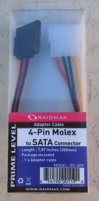 Molex 4-Pin Male To  SATA 2 15-Pin Female Power Adapter Cable 