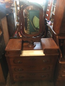 Antique Victorian Walnut Marble Top Dresser Carved Pulls W Mirror