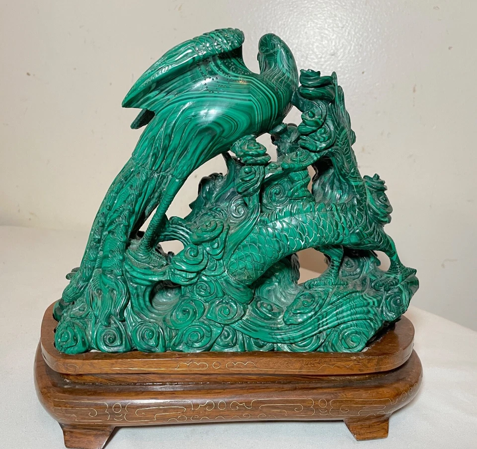 Gran escultura antigua de piedra de malaquita verde china tallada a mano Foto 4 de 4