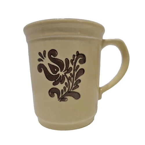 Pfaltzgraff Vintage Village Yellow Coffee Mug w/ Brown Rim & Floral 3.75" Tall