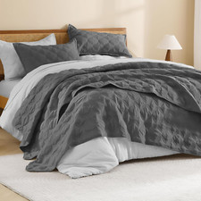 California King Size Quilt Set Grey- Oversized Lightweight Comforter Bedspreads