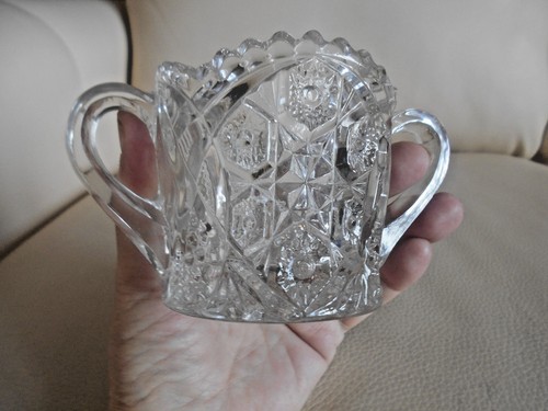 American Brilliant Open Sugar, Double Handle, Starburst Pattern, Scalloped Rim - Picture 5 of 12