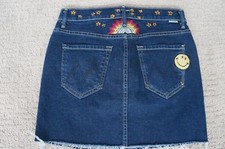 NEW Mother Denim The Vagabond Mini Fray Embroidered Short Blue Jean Skirt 24 XS
