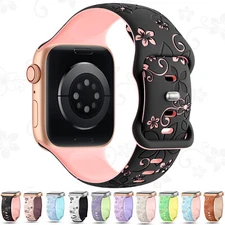 Floral Pattern Silicone Band Butterfly Clasp For iWatch Series 10 9 8 7 6 5 4 SE