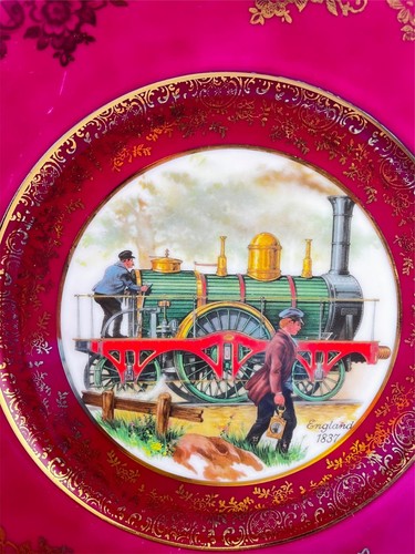 Antique Royal Bayreuth Bavaria Red Border Gilded Train Dinner Plate 10.25" - Picture 4 of 8