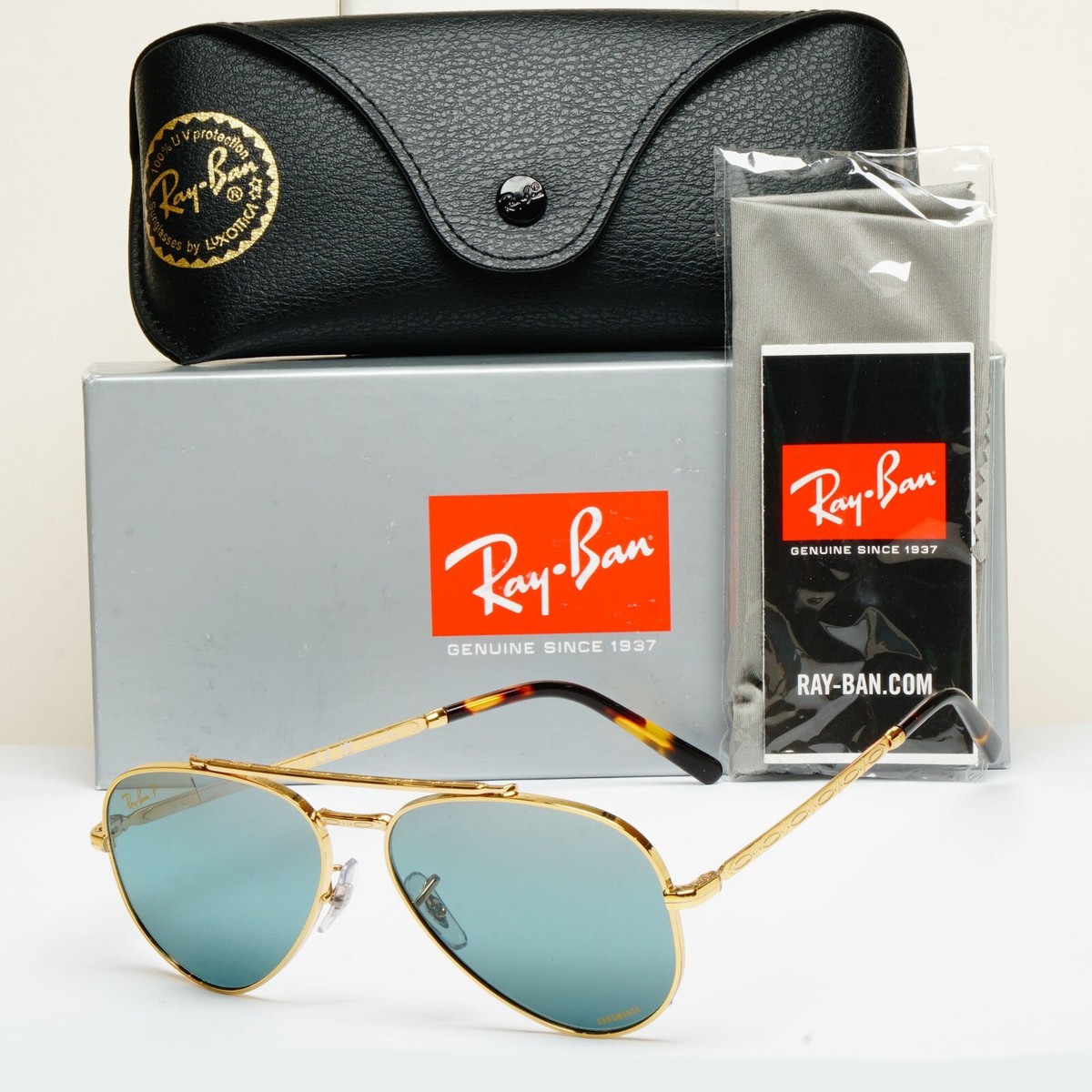 Ray-Ban Sunglasses Polarized New Aviator Gold Blue Green RB 3625