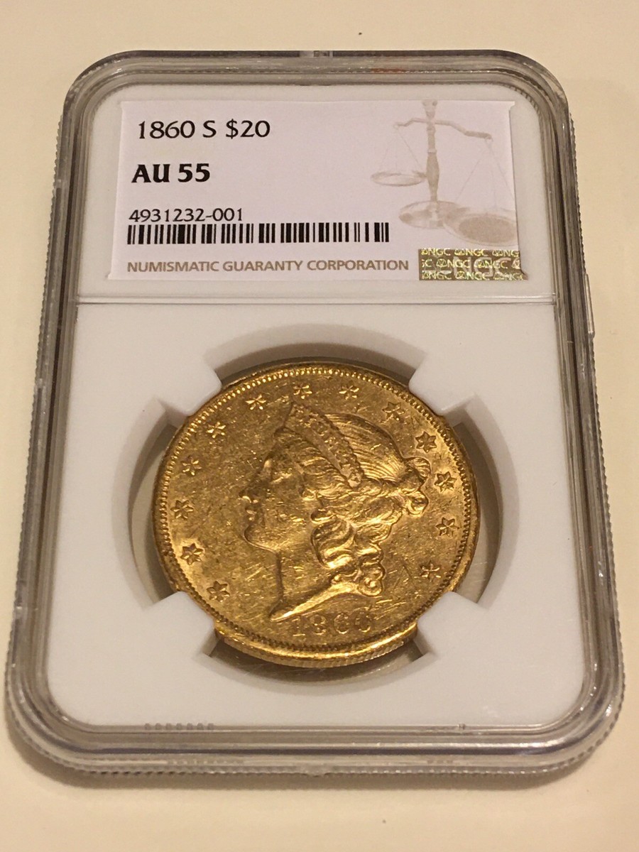 1860-S AU55 NGC Liberty Double Eagle $20 Gold Coin great appeal
