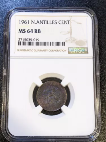 1961 MS64 RB Netherland Antilles Cent NGC UNC KM 1 TONED!