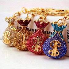 Money Bag Lucky Crystal Rhinestone Keyring Keychain Car Handbag Key Chain Ring