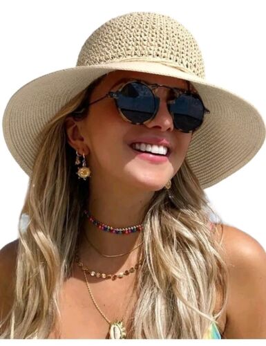 FURTALK Sun Hats for Women Beach Hat Wide Brim Handmade Straw Hat Breathable M/L