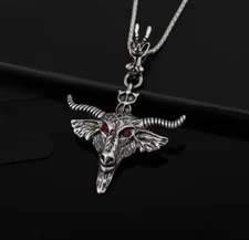 Large Goat Head Satanic Pentagram Pendant Necklace Baphomet Devil Demonic