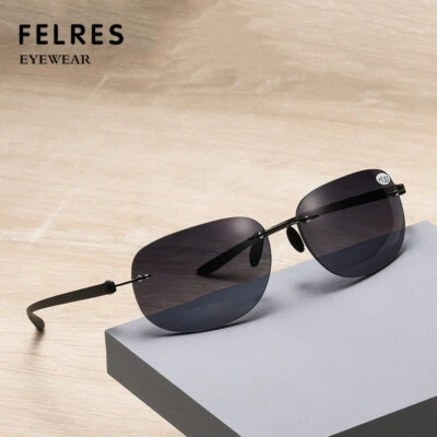 FELRES Rimless Bifocal Tinted Reading Glasses For Men Women Outdoor Sunglasses New