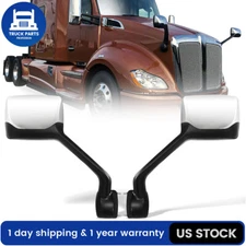 Chrome Hood Mirror LH+RH Pair For Kenworth T680 Peterbilt 587 579 W/Mounting Kit