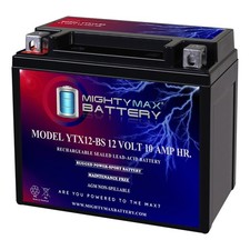 Mighty Max YTX12-BS 12V 10AH Battery Replacement for Kawasaki 26012-1253
