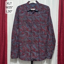 Perry Ellis Stretch Button Up Shirt Abstract Burgundy Blue XLT Tall Men's