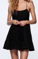 Zara women Mini tiered Lined Chiffon Babydoll Sz Small Cotton Little Black Dress