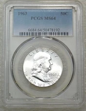 1963 P Franklin Half Dollar PCGS MS64 95% FBL New Holder PQ #S200J