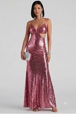 NWT Windsor Athena Formal Cutout Sequin Dress Pink Size 7 Prom Pageant Evening