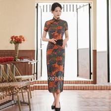 Chinese Traditional Silk Qipao Dress Women Summer Cheongsam Evening Party Gown