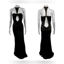 Archival Gucci by Tom Ford F/W 2004 Black Jersey Halter Cutout Dress Gown IT 36