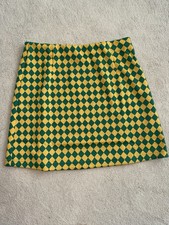 Urban Revivo Green/Yellow Argyle Knit Mini Skirt Above Knee Zip Size M
