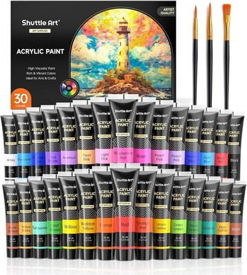 Shuttle Art Acrylfarben Set 30 Tuben 36ml 3 Pinsel Wasserfest