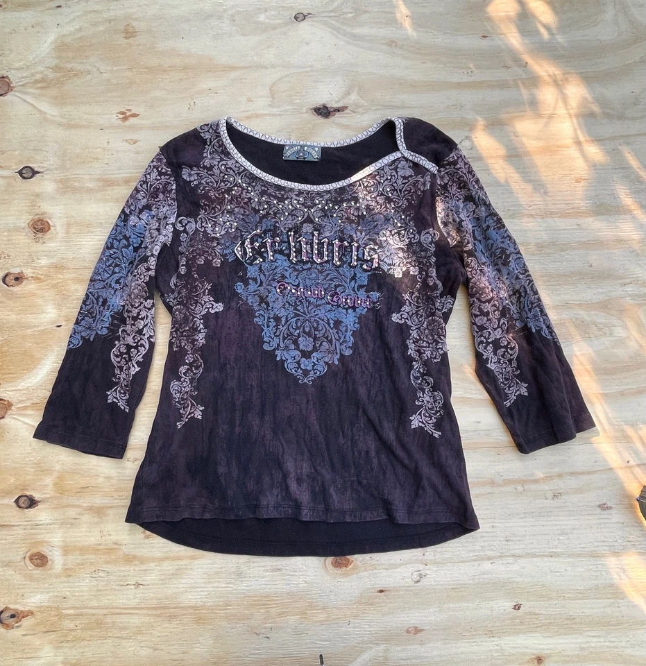 Blusa Top Vintage Y2K Vainilla Sugar Para Mujer’s L Negra Floral Oscura Boho Caprichoso Foto 4 de 4