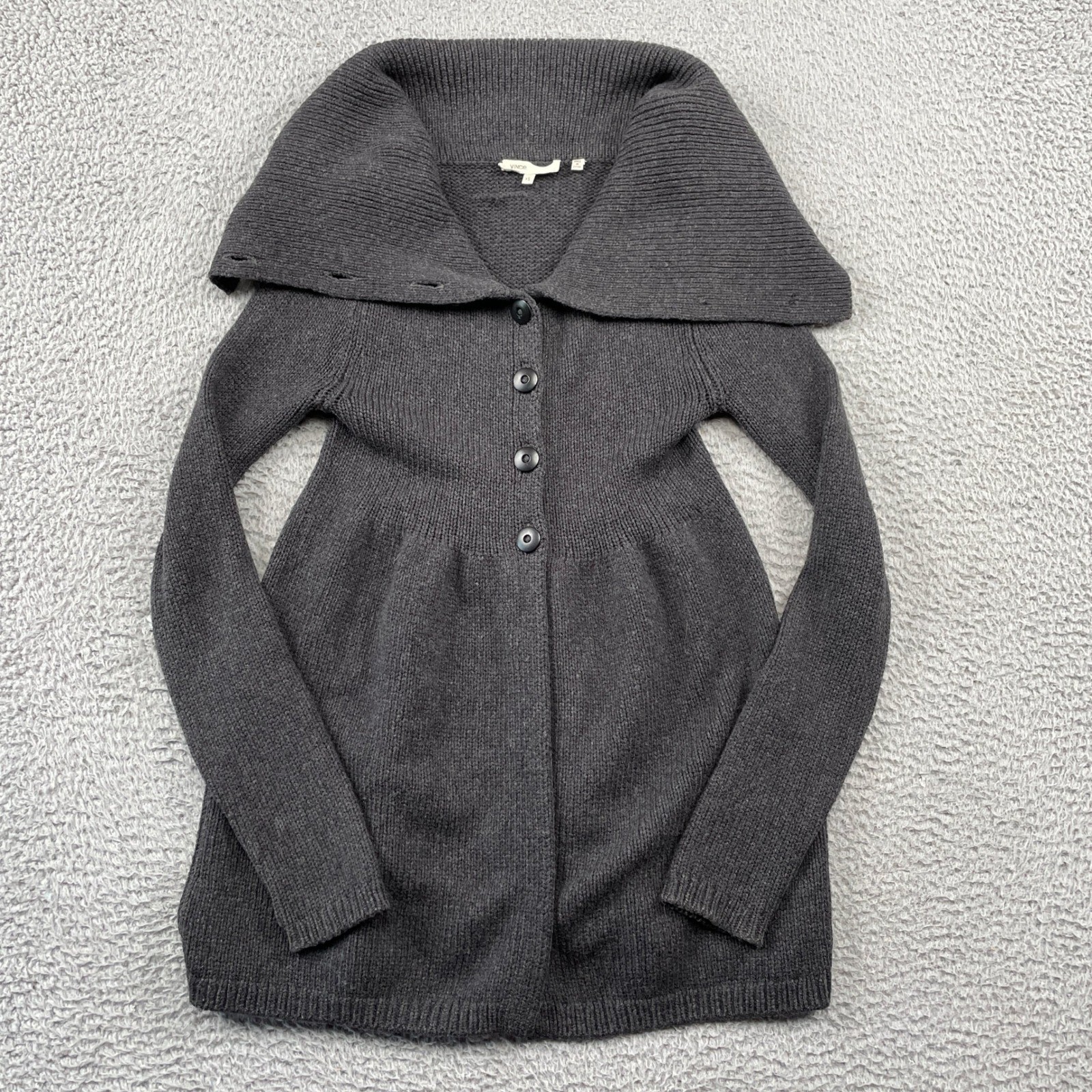Vince Cardigan Womens XS Gray Wool Blend Shawl Collar Babydoll Button Front Knit