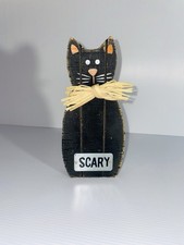 Halloween Wooden Black Cat Shelf Sitter Scary