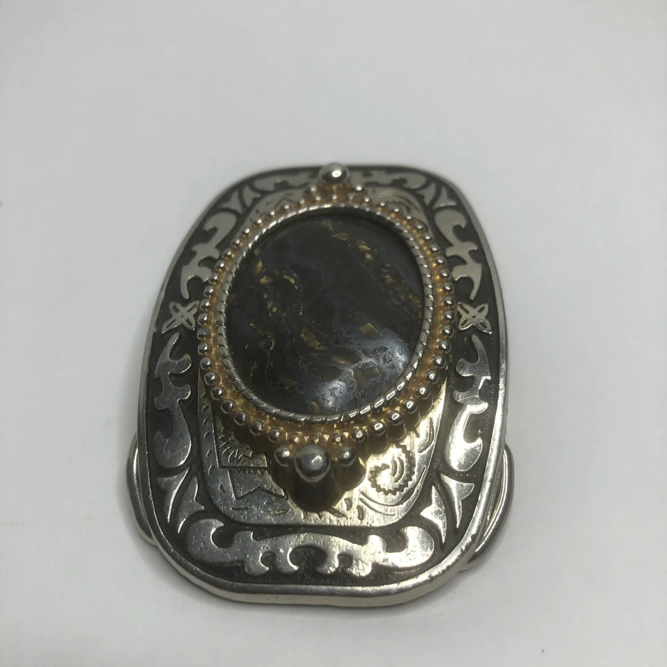 Hebilla de cinturón estilo occidental vintage con un centro de mesa de piedra de ágata negra genuina Foto 3 de 4