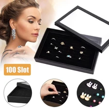 100 Slots Jewelry Ring Display Organizer Case Tray Holder Earrings Storage Box