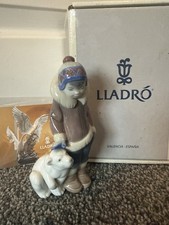 LLADRO Vintage Porcelain Figure Eskimo Boy With Pet Perfect In Original Box