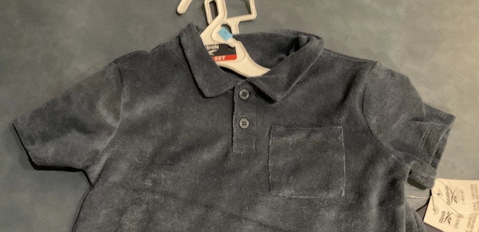 REEBOK Little Boy’s Size 5 Blue 2-Piece Collared Terry Cloth Shorts Set NWT - Image 2 of 4