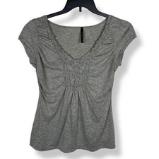 Vintage Y2K 2000s Babydoll Top Womens Size XL Gray Smocked Ruched Made in USA