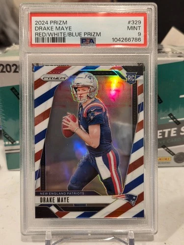 DRAKE MAYE 2024 PRIZM RED/WHITE/BLUE RWB ROOKIE RC #329 PSA 9 MINT! PATRIOTS HOT