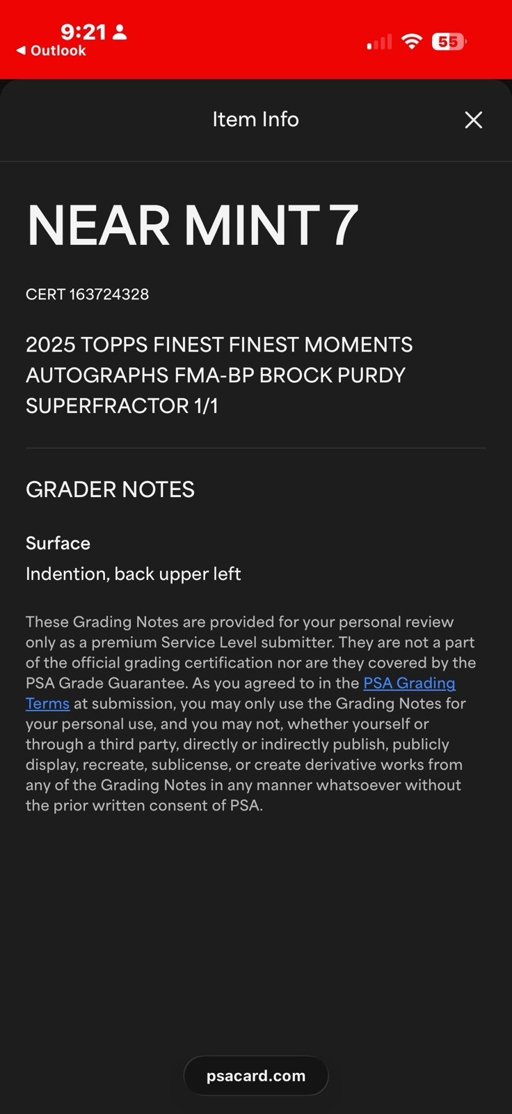 2025 Topps Finest MomentsBrock Purdy Auto 1/1 Superfractor ONLY ONE PSA 7 49ers view 5