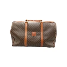 Celine Triomphe Macadam Boston Bag Brown Leather Large Capacity w Sholder Strp