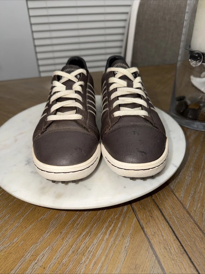 阿迪达斯男式棕色皮革系带运动鞋高尔夫鞋 12 码 — 第 2/4 张图片