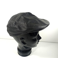 Harley Davidson Hat M Black Leather Cabbie Newsboy Cap Bar Shield Medium