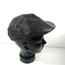 Harley Davidson Hat M Black Leather Cabbie Newsboy Cap Bar Shield Medium